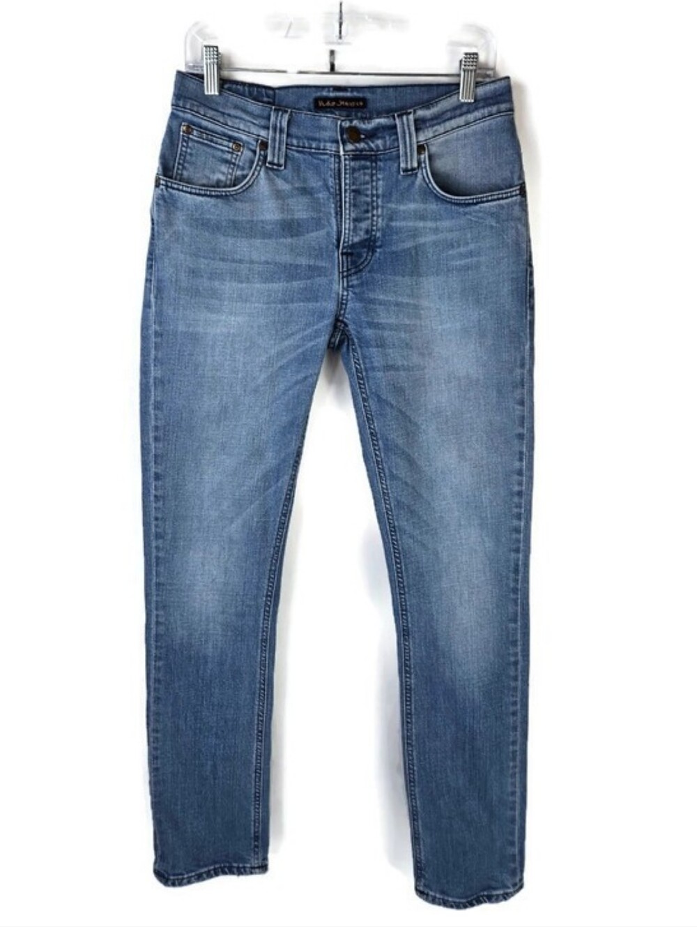 Nudie Jeans Grim Tim Smooth Shades Button Fly Slim Straight Jeans Mens 31x32